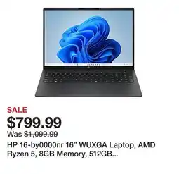 Office Depot HP 16-by0000nr 16 WUXGA Laptop, AMD Ryzen 5, 8GB Memory, 512GB SSD, Windows 11 Home, Mica Silver offer