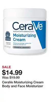 Ulta Beauty CeraVe Moisturizing Cream Body and Face Moisturizer offer