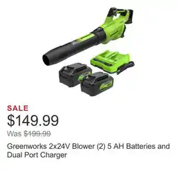 Costco Greenworks 2x24V Blower (2) 5 AH Batteries and Dual Port Charger offer