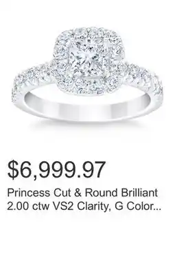 Costco Princess Cut & Round Brilliant 2.00 ctw VS2 Clarity, G Color Diamond Platinum Halo Ring offer