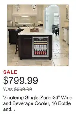 Costco Vinotemp Single-Zone 24 Wine and Beverage Cooler, 16 Bottle and 106 Can Capacity offer