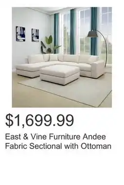 Costco East & Vine Furniture Andee Fabric Sectional with Ottoman offer