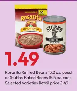 Stater Bros Rosarita Refried Beans 15.2 oz. pouch or Stubb's Baked Beans 15.5 oz. cans offer