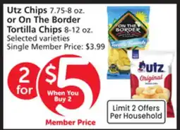 Albertsons Utz Chips 7.75-8 oz. or On The Border Tortilla Chips 8-12 oz offer