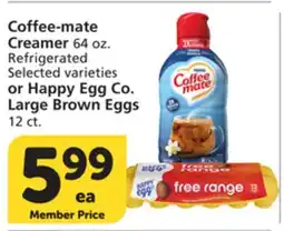 Albertsons Coffee-mate Creamer 64 oz. or Happy Egg Co. Large Brown Eggs 12 ct offer