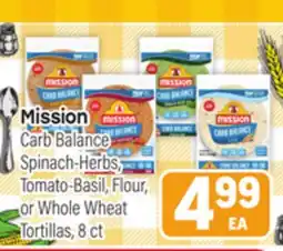 Tony’s Fresh Market Mission Carb Balance Spinach-Herbs, Tomato-Basil, Flour, or Whole Wheat Tortillas offer