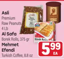 Tony’s Fresh Market Asli Premium Raw Peanuts 4 Lb Al Safa Borek Rolls, 375 gr Mehmet Efendi Turkish Coffee, 8.8 oz offer