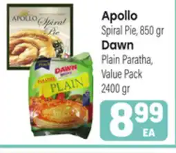 Tony’s Fresh Market Apollo Spiral Pie, 850 gr Dawn Plain Paratha, Value Pack 2400 gr offer