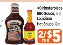 Tony’s Fresh Market KC Masterpiece BBQ Sauce, 28 oz or Louisiana Hot Sauce, 12 oz offer