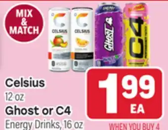 Tony’s Fresh Market Celsius, Ghost or C4 Energy Drinks offer