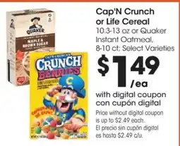 Food 4 Less Cap'n Crunch or Life Cereal offer