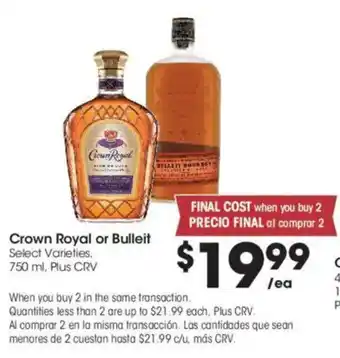 Food 4 Less Crown Royal or Bulleit offer