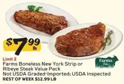Winn Dixie Farms Boneless New York Strip or Ribeye Steak Value Pack offer