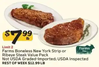 Winn Dixie Farms Boneless New York Strip or Ribeye Steak Value Pack offer
