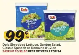 Winn Dixie Dole shredded lettuce, garden salad, classic spinach or romaine offer
