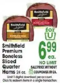 Jewel-Osco Smithfield Premium Boneless Sliced Quarter Hams offer