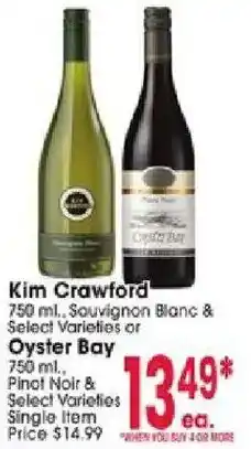 Jewel-Osco Kim Crawford Sauvignon Blanc & Select Varieties or Oyster Bay Pinot Noir & Select Varieties offer