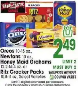 Jewel-Osco Oreos, Newtons, Honey Maid Grahams or Ritz Cracker Packs offer