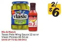 Winn Dixie Texas Pete Wing Sauce or Vlasic Pickles offer