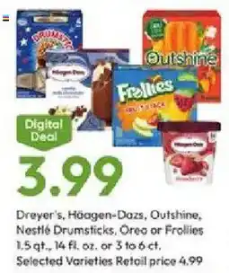 Stater Bros Dreyer's, Häagen-Dazs, Outshine, Nestlé Drumsticks, Oreo or Frollies offer