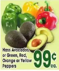 Jewel-Osco Hass Avocados, or Green, Red, Orange or Yellow Peppers offer