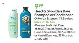 Publix Head & Shoulders Bare Shampoo or Conditioner or Herbal Essences offer