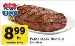 Vons Usda choice beef petite steak thin cut boneless offer