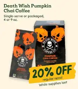 Sprouts Farmers Market Death Wish Pumpkin Chai Coffee offer