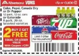 Vons Coke, Pepsi, Canada Dry or Dr Pepper offer