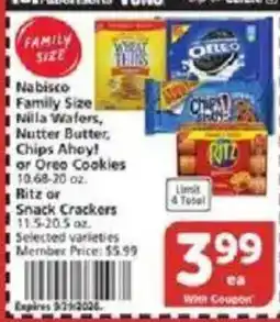 Vons Nabisco Family Size Nilla Wafers, Nutter Butter, Chips Ahoy! or Oreo Cookies offer