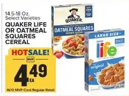 Food Lion Quaker Life or Oatmeal Squares Cereal offer
