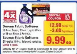 Safeway Downy Fabric Softener / Bounce Fabric Softener Sheets offer