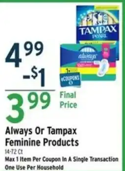 Brookshire's Always Or Tampax Feminine Products offer