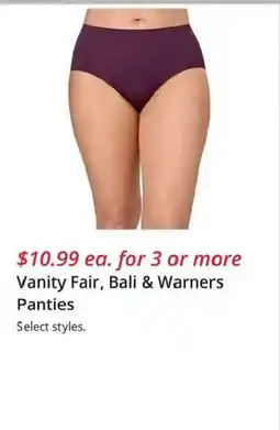 JC Penney Vanity Fair, Bali & Warners Panties offer