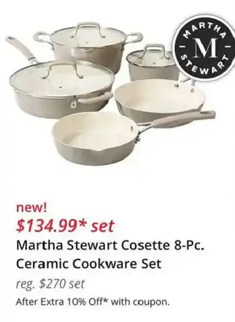JC Penney Martha Stewart Cosette 8-Pc. Ceramic Cookware Set offer
