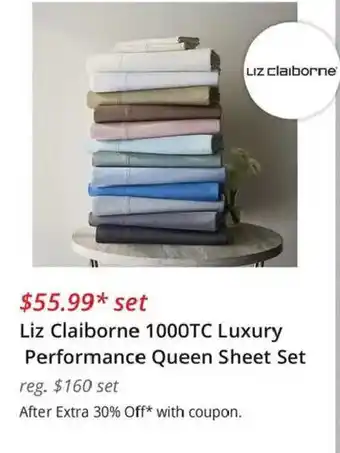 JC Penney Liz Claiborne 1000tc luxury performance queen sheet set offer