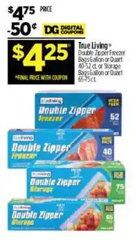 Dollar General Ice Living double zipper freezer bags offer