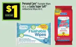 Dollar General Personal Care Flushable Wipes or Lucky Super Soft Antibacterial Wipes offer