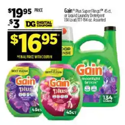 Dollar General Gain plus super flems or liquid laundry detergent offer