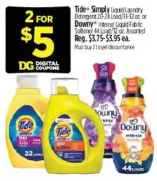 Dollar General Tide Simply Liquid Laundry Detergent or Downy Intense Liquid Fabric Softener offer