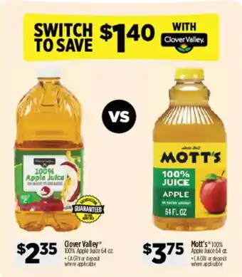 Dollar General Clover Valley 100% Apple Juice offer