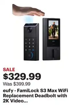 Best Buy eufy - FamiLock S3 Max WiFi Replacement Deadbolt with 2K Video Doorbell and Palm Scanner - Gray offer