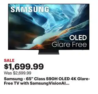 Best Buy Samsung - 65 Class S90H OLED 4K Glare-Free TV with SamsungVisionAI (2026) offer