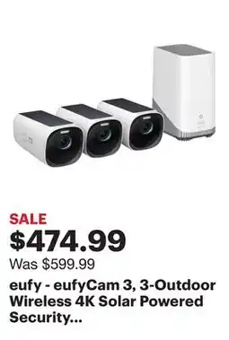 Best Buy eufy - eufyCam 3, 3-Outdoor Wireless 4K Solar Powered Security Cameras with HomeBase 3 - White offer