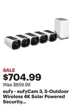 Best Buy eufy - eufyCam 3, 5-Outdoor Wireless 4K Solar Powered Security Cameras with HomeBase 3 - White offer