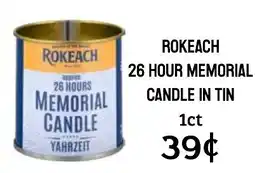 Seven Mile Market Rokeach 26 hour memorial candle in tin offer