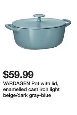 Ikea VARDAGEN Pot with lid, enamelled cast iron light beige/dark gray-blue offer