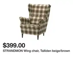 Ikea STRANDMON Wing chair, Talliden beige/brown offer