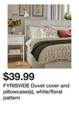 Ikea FYRISVIDE Duvet cover and pillowcase(s), white/floral pattern offer