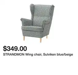 Ikea STRANDMON Wing chair, Sulviken blue/beige offer